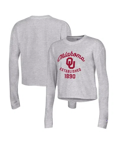 Champion Women's  Gray Oklahoma Sooners Boyfriend Cropped Long Sleeve T-shirt