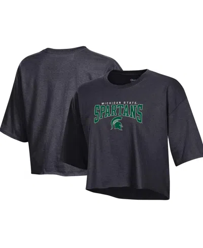 Champion Women's  Heather Charcoal Michigan State Spartans Boyfriend Cropped T-shirt