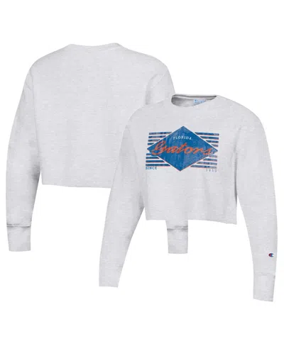 Champion Women's  Heather Gray Distressed Florida Gators Reverse Weave Cropped Pullover Sweatshirt