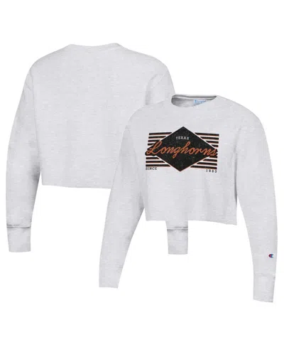 Champion Women's  Heather Gray Distressed Texas Longhorns Reverse Weave Cropped Pullover Sweatshirt