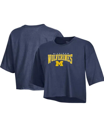 Champion Women's  Heather Navy Michigan Wolverines Boyfriend Cropped T-shirt