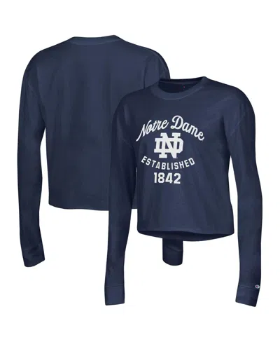 Champion Women's  Navy Notre Dame Fighting Irish Boyfriend Cropped Long Sleeve T-shirt