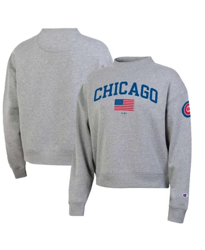 Champion Women's Chicago Cubs Americana Triumph Fleece Graphic Sweatshirt In Heather Gray