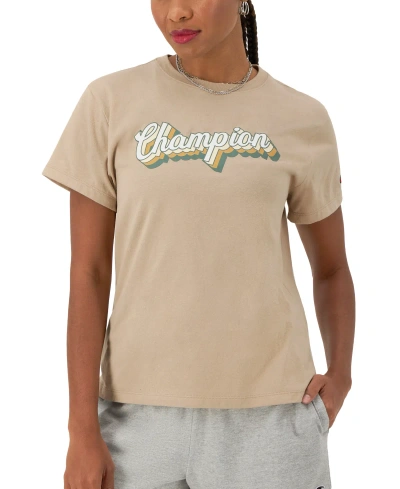 Champion Women's Classic Logo Crewneck T-shirt In Champagne Frost