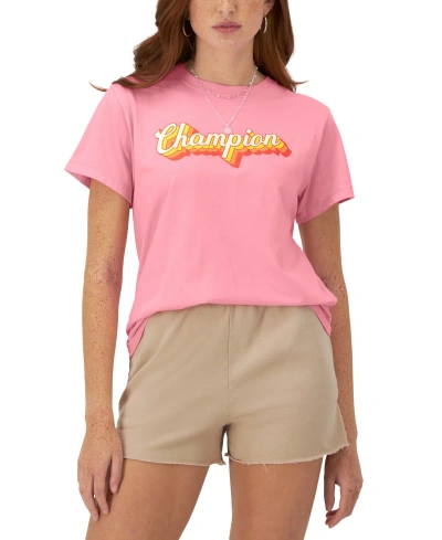 Champion Women's Classic Logo Crewneck T-shirt In Marzipan Pink
