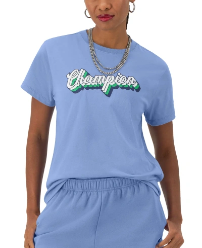 Champion Women's Classic Logo Crewneck T-shirt In Plaster Blue