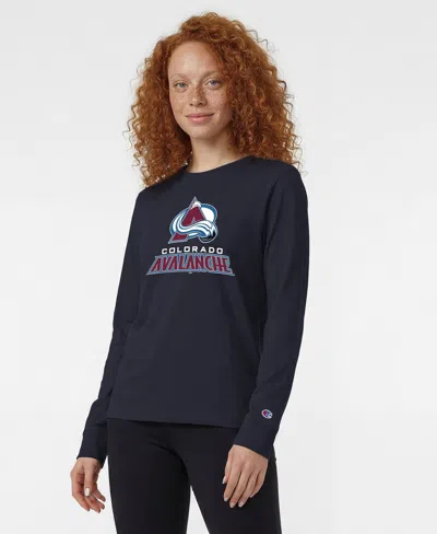 Champion Women's Colorado Avalanche Wordmark Lockup Screen-printed Long-sleeve T-shirt In Navy