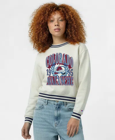 Champion Women's Cream Colorado Avalanche Bold Laurels Reverse Weave Yarn Crewneck Sweatshirt In Multi