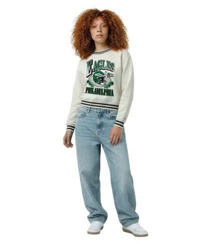 Champion Women's Cream Philadelphia Eagles Reverse Weave Fleece Sweatshirt In Cream,black