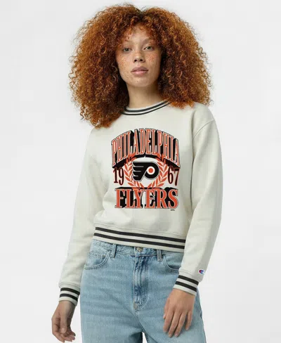 Champion Women's Cream Philadelphia Flyers Bold Laurels Reverse Weave Yarn Crewneck Sweatshirt In White