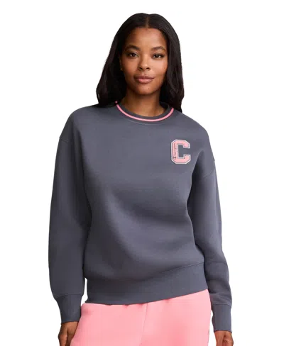 Champion Women's Crew W C Patch Long-sleeve Chenille Sweatshirt In Forged Steel