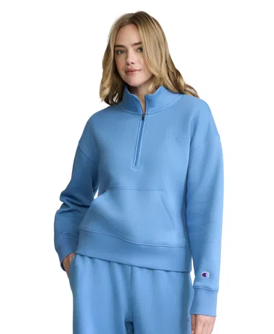 Champion Fleece Mockneck Quarter-zip In Blue