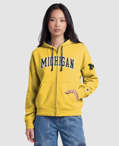 Champion Women's Gold Michigan Wolverines Arch Full-zip Fleece Hoodie In Gold,navy