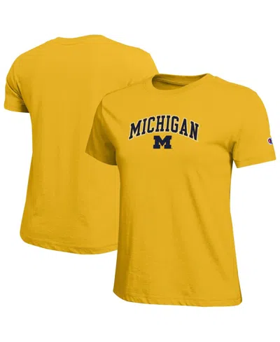 Champion Women's Gold Michigan Wolverines Arched Over Logo T-shirt In Yellow