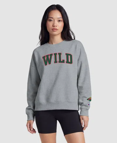 Champion Women's Heather Gray Minnesota Wild Applique Crewneck Sweatshirt In Heather Gray,green