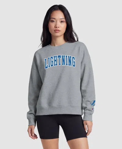 Champion Women's Heather Gray Tampa Bay Lightning Applique Crewneck Sweatshirt In Heather Gray,royal