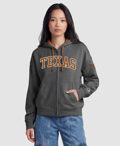 Champion Women's Heather Gray Texas Longhorns Arch Full-zip Fleece Hoodie In Heather Gray,texas Orange