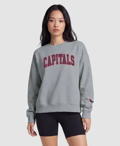 Champion Women's Heather Gray Washington Capitals Applique Crewneck Sweatshirt In Heather Gray,navy