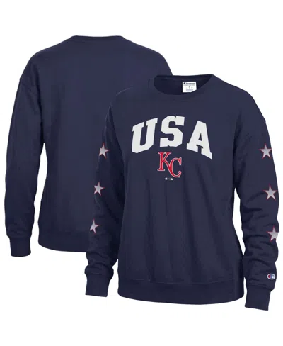 Champion Women's Kansas City Royals Americana Fleece Crewneck Sweatshirt In Navy