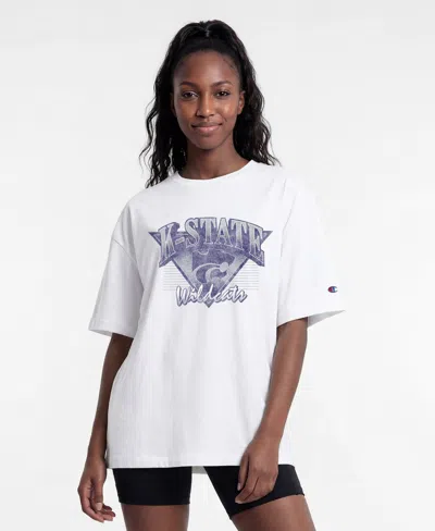 Champion Women's Kansas State Wildcats Oversized Dropped-shoulder Distressed T-shirt In White