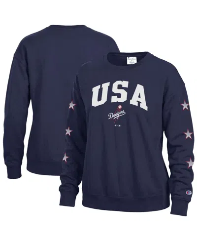 Champion Women's Los Angeles Dodgers Fleece Pullover Crewneck Sweatshirt In Blue