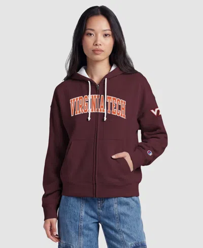 Champion Women's Maroon Virginia Tech Hokies Arch Full-zip Fleece Hoodie In Maroon,white