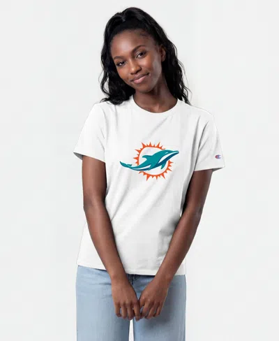 Champion Women's Miami Dolphins Crewneck Logo T-shirt In White