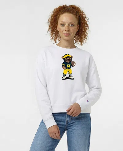 Champion Women's Michigan Wolverines Teddy Bear Dropped-shoulder Sweatshirt In White