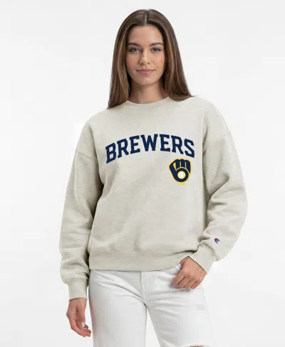 Champion Women's Milwaukee Brewers Crewneck Screen-print Relaxed-fit Sweatshirt In Gray