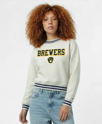 Champion Women's Milwaukee Brewers Reverse Weave Fleece-lined Sweatshirt In White