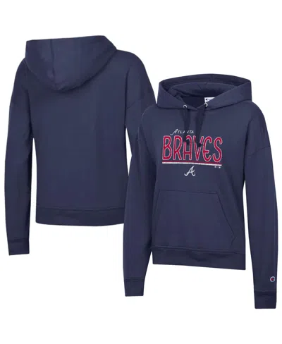 Champion Women's Navy Atlanta Braves Vintage Power Blend Hoodie In Blue