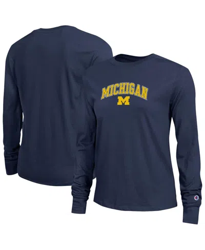 Champion Women's Navy Michigan Wolverines Arch Over Logo Long Sleeve T-shirt In Blue