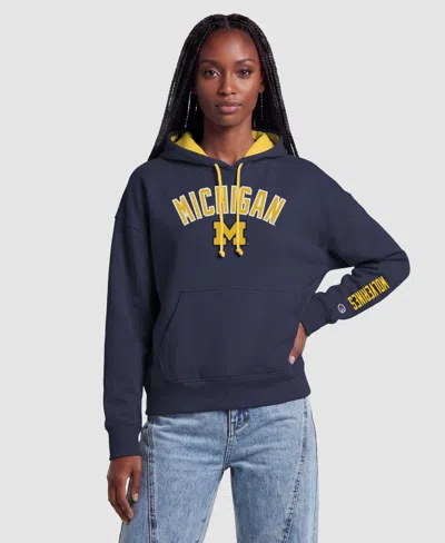 Champion Women's Navy Michigan Wolverines Fleece Hoodie In Blue