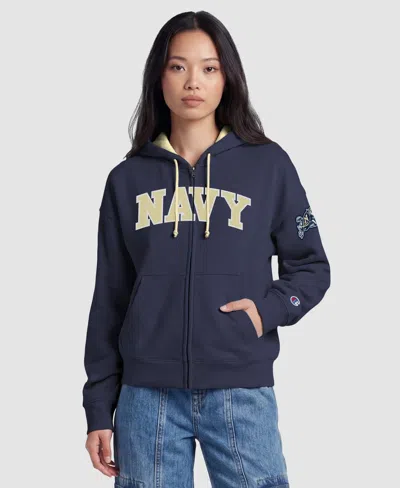 Champion Women's Navy Midshipmen Arch Full-zip Fleece Hoodie In Navy,gold
