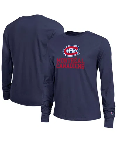 Champion Women's Navy Montreal Canadiens Wordmark Lockup Long Sleeve T-shirt In Blue