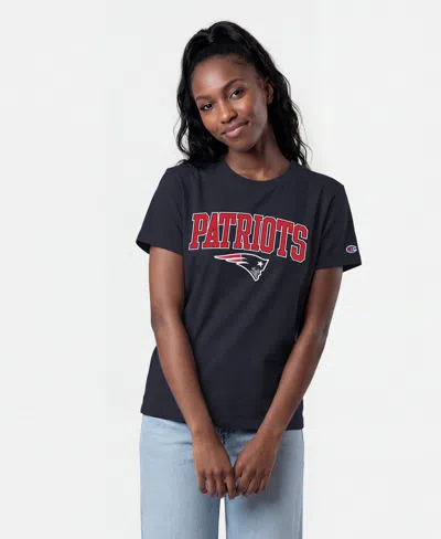 Champion Women's Navy New England Patriots Arched Over Logo T-shirt In Black