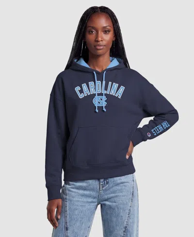 Champion Women's Navy North Carolina Tar Heels Fleece Hoodie In Navy,light Blue