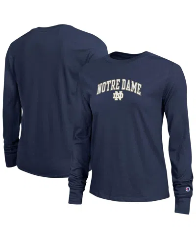 Champion Women's Navy Notre Dame Fighting Irish Arch Over Logo Long Sleeve T-shirt In Blue