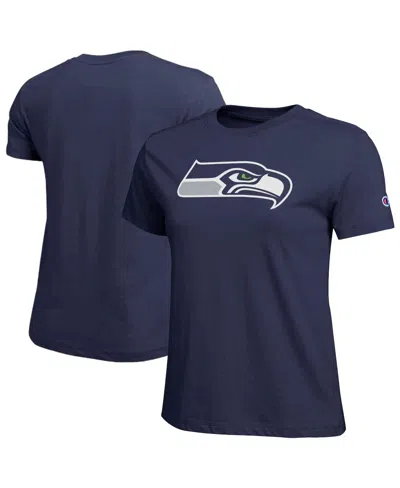 Champion Women's Navy Seattle Seahawks Logo T-shirt In Blue