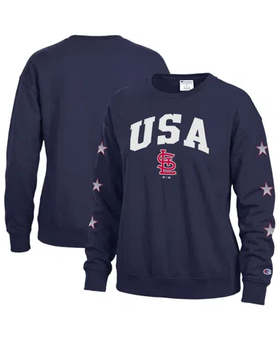 Champion Women's Navy St. Louis Cardinals Americana Fleece Crewneck Sweatshirt In Blue