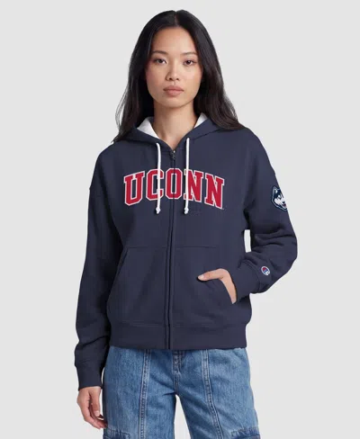 Champion Women's Navy Uconn Huskies Arch Full-zip Fleece Hoodie In Navy,white