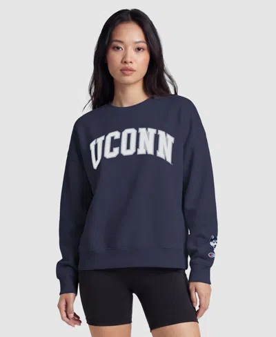 Champion Women's Navy Uconn Huskies Fleece Crew Sweatshirt In Blue
