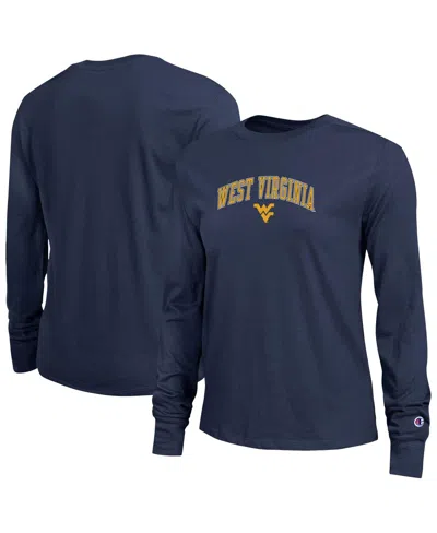 Champion Women's Navy West Virginia Mountaineers Arch Over Logo Long Sleeve T-shirt In Blue