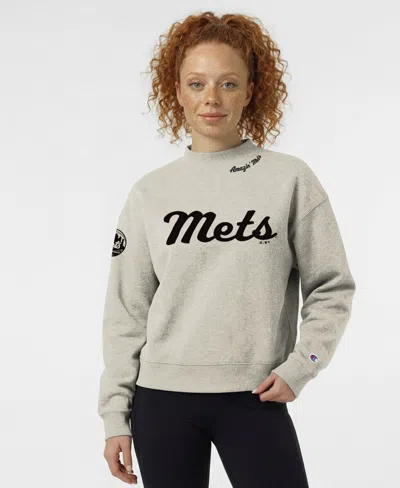 Champion Women's New York Mets Triumph Tri-blend Fleece Graphic Sweatshirt In Gray