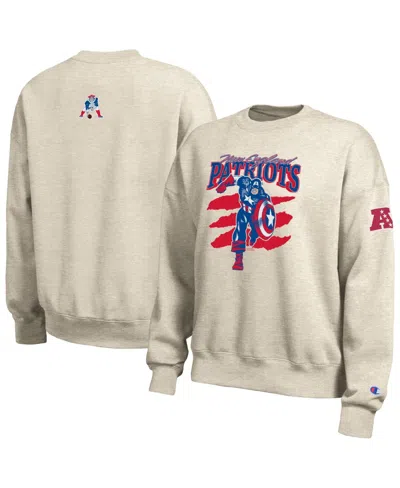 Champion Women's Oatmeal New England Patriots Disney X  All Star Fleece Crewneck Sweatshirt