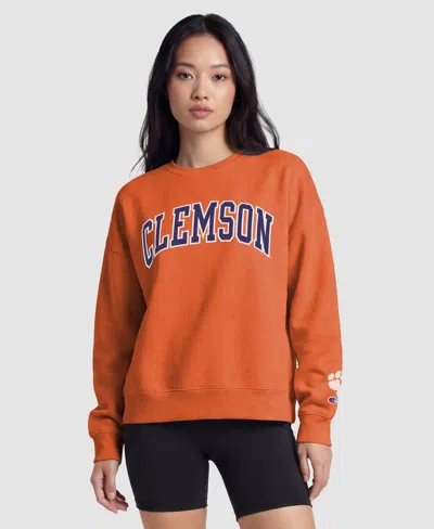 Champion Women's Orange Clemson Tigers Fleece Crew Sweatshirt In Orange,purple