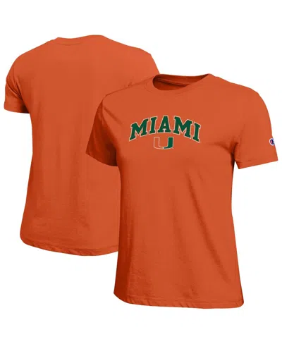 Champion Women's Orange Miami Hurricanes Arched Over Logo T-shirt In Multi