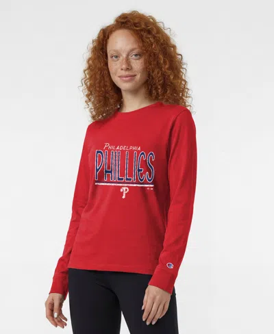Champion Women's Philadelphia Phillies Long-sleeve Crewneck T-shirt In Red