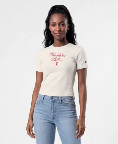 Champion Women's Philadelphia Phillies Soft-touch Cropped T-shirt In Neutral