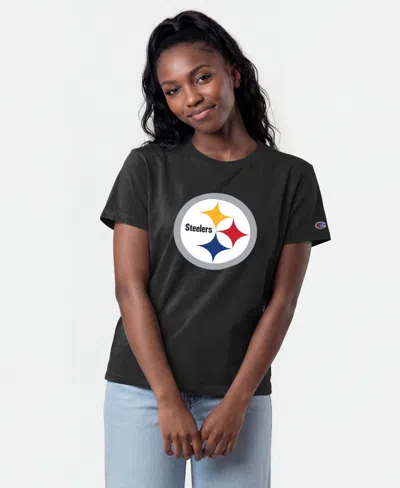 Champion Women's Pittsburgh Steelers Crewneck Screen-print T-shirt In Black